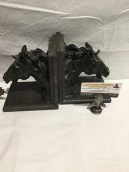 Collection of cowboy themed decorative items / bookends / coat rack/ boot bird house