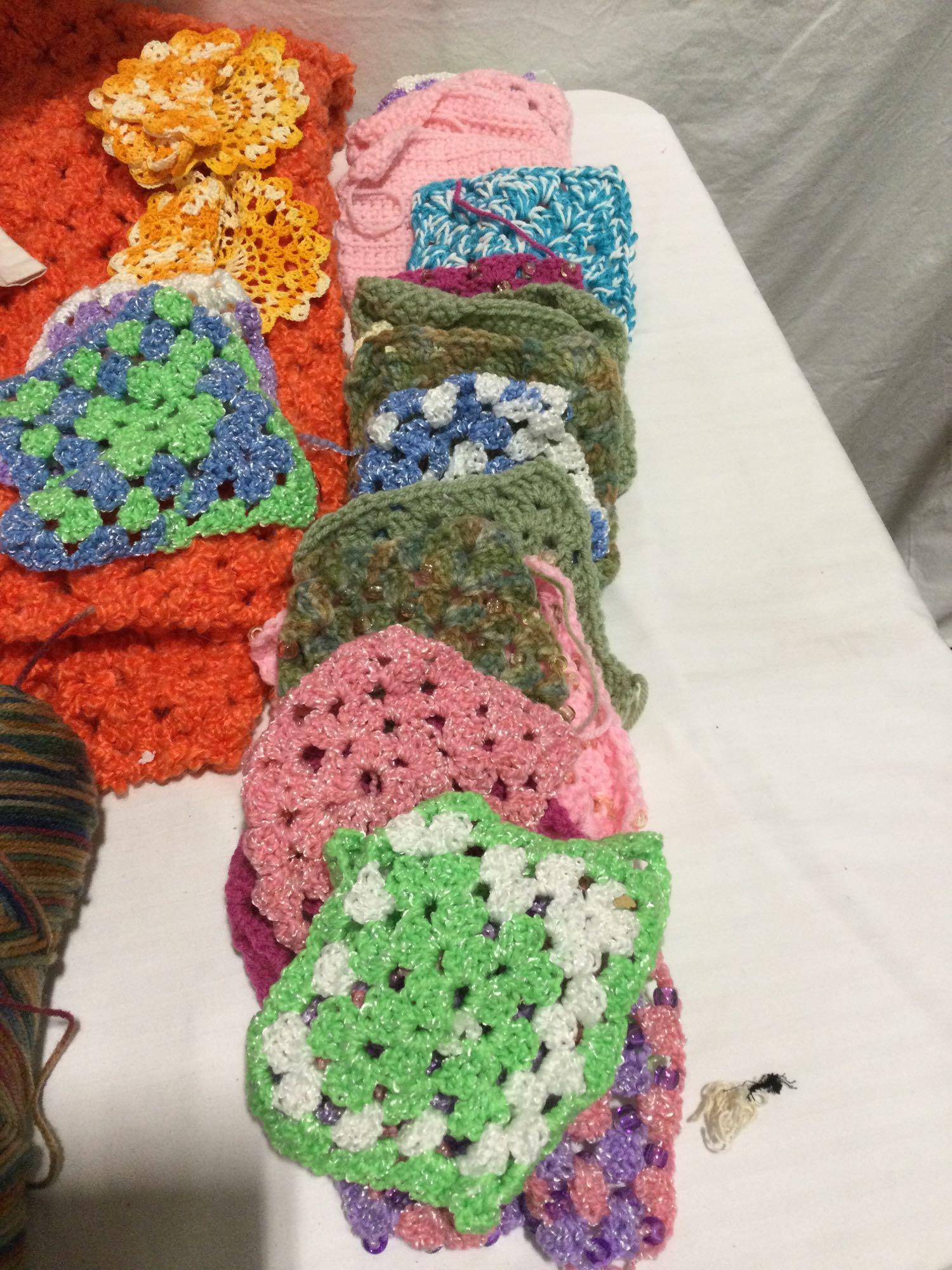 Large lot of afghans / pot holders / yarn / Doyle?s