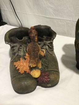 Pair of cute decorative planters/ burro and pair of shoes w/ squirrel