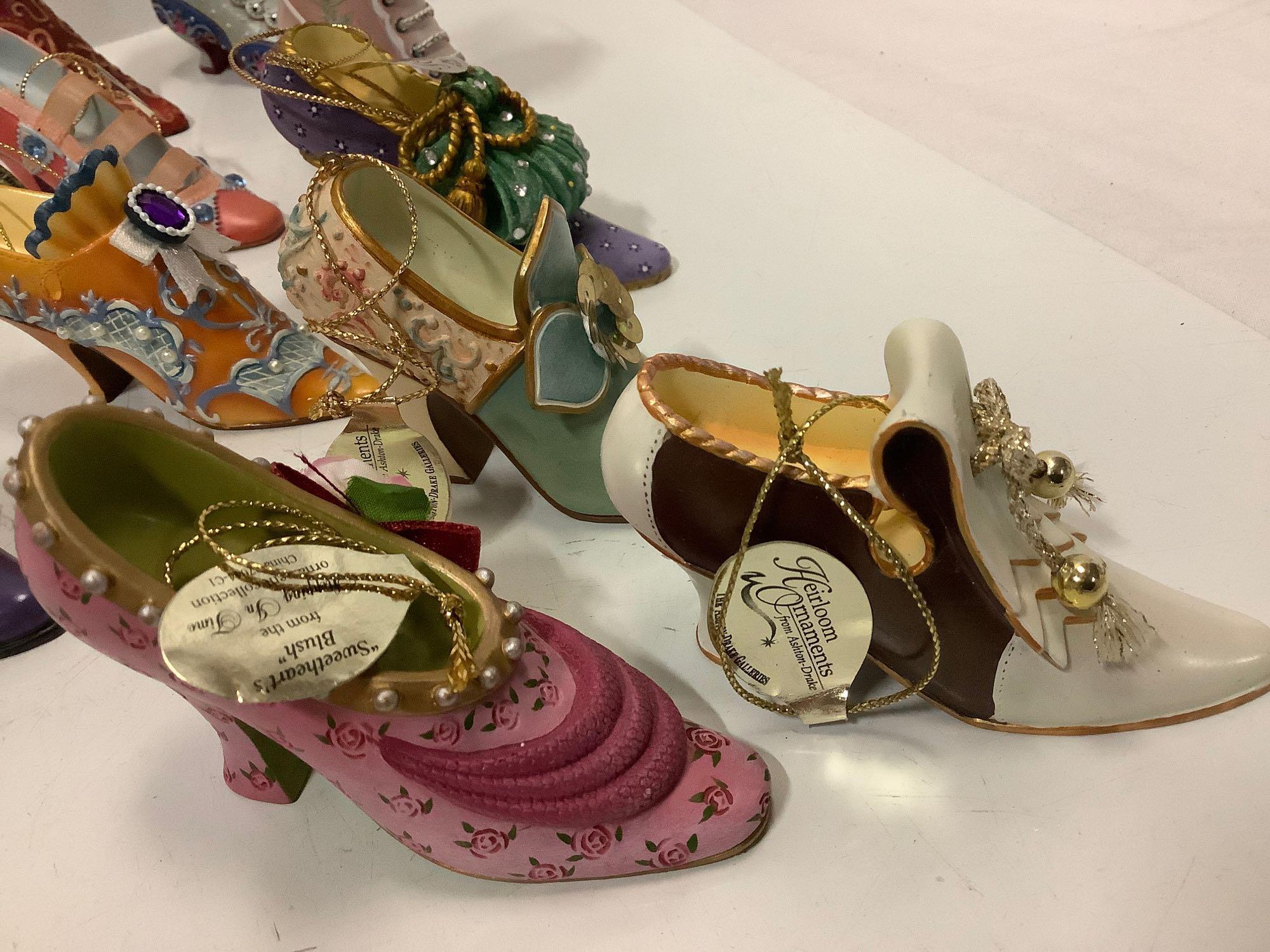 30 pc. lot of Ashton-Drake Galleries Heirloom Ornaments w/ tags, fancy ladies shoes/ boots