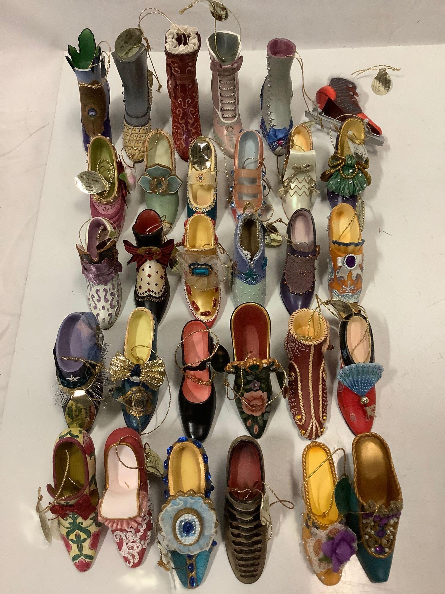 30 pc. lot of Ashton-Drake Galleries Heirloom Ornaments w/ tags, fancy ladies shoes/ boots