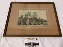 Vintage framed mid century Botham Bar - York art print, approx 16 x 12.5 in.