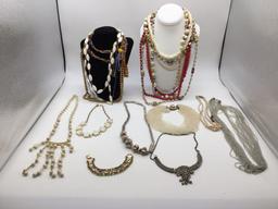 Large selection of vintage / antique fashion necklaces and 1 bracelet