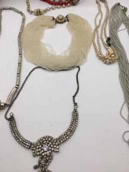 Large selection of vintage / antique fashion necklaces and 1 bracelet