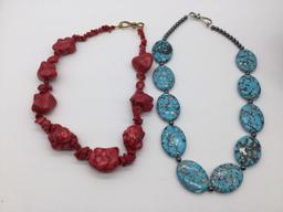 Large chunk style coral ? Necklace and a polished oval turquoise necklace