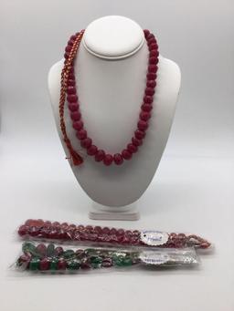 3 earth mined Ruby and emerald necklaces from India see pics