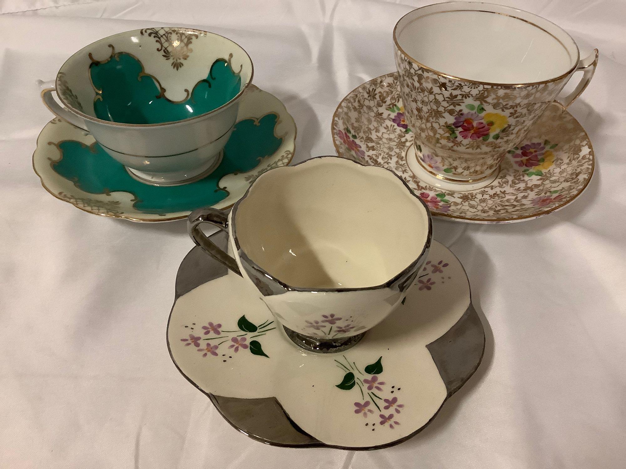 19 vintage fine china tea cup and saucer sets, England, Japan, see pics.