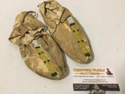 Pair of RARE antique Native American leather moccasins w/ intricate bead work