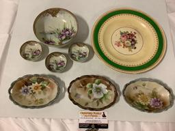 8 pc. lot of antique floral bowls / plate: Nippon hand painted bowls, Wood & Sons - England