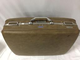 2 pc. vintage luggage / suitcase lot: Forecast - plastic, Escort American - vinyl, shows wear.