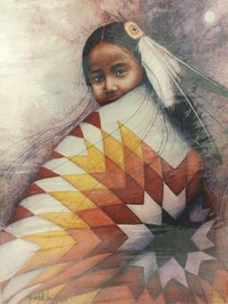 Hand signed and numbered portrait art print of a Native American girl by Craig, 23/200