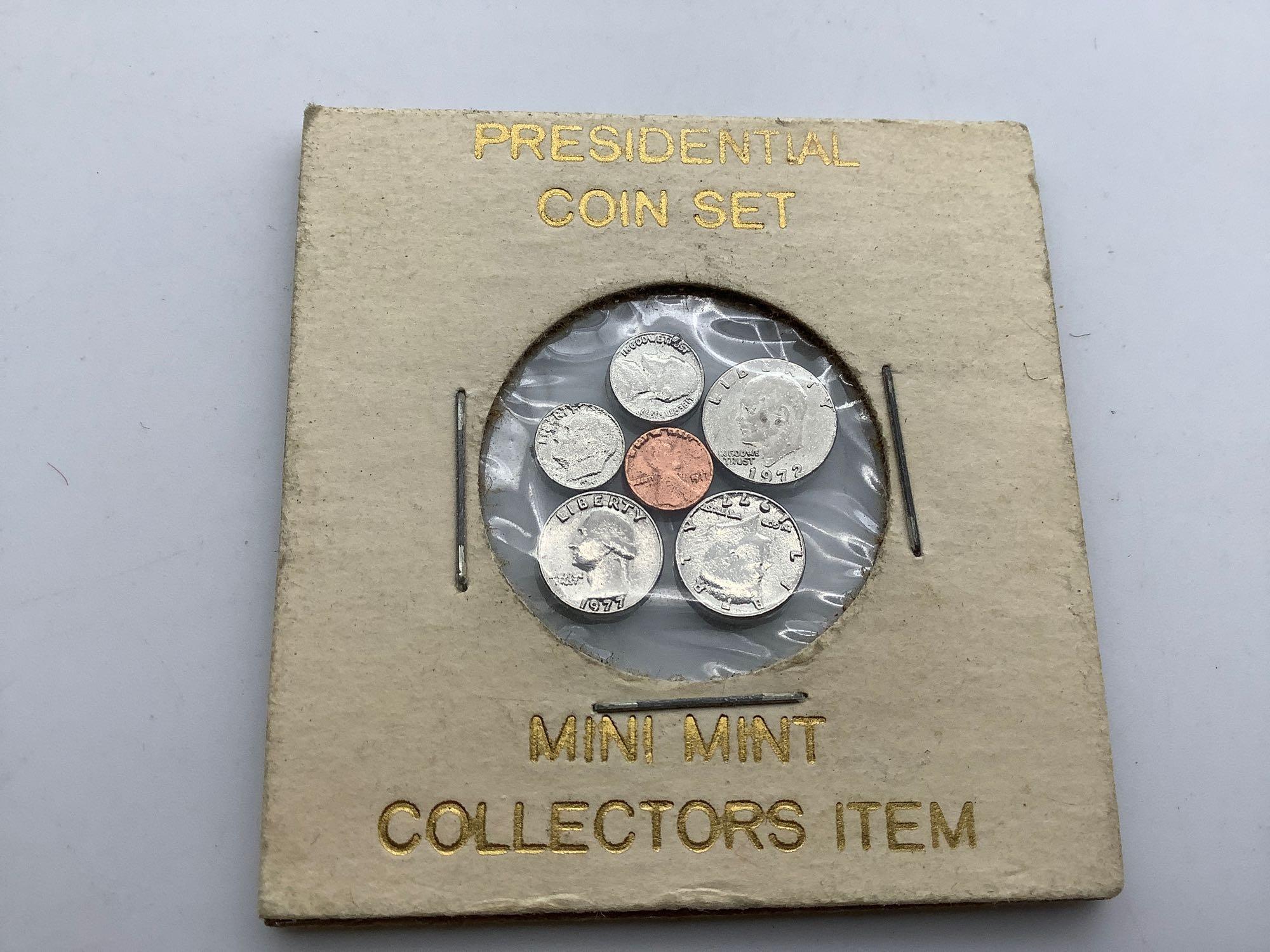 1977 Mini Mint coin set 3 laser cut coins 1965 Kennedy/ Buffalo nickel/1942 silver florin bottle cap