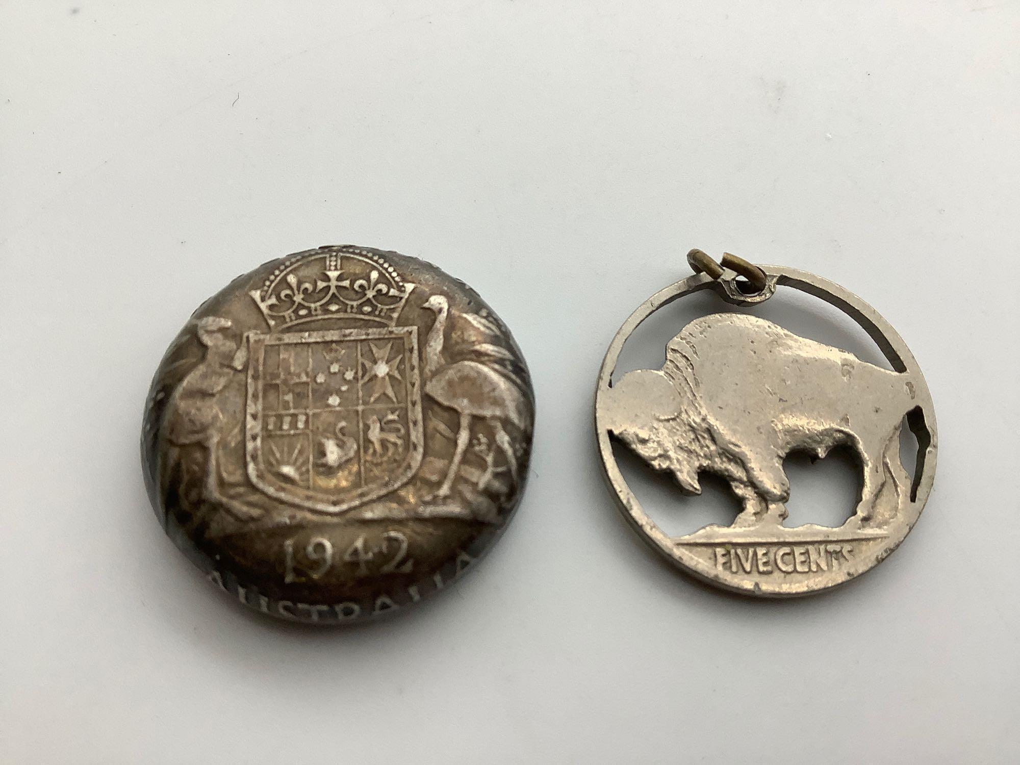 1977 Mini Mint coin set 3 laser cut coins 1965 Kennedy/ Buffalo nickel/1942 silver florin bottle cap