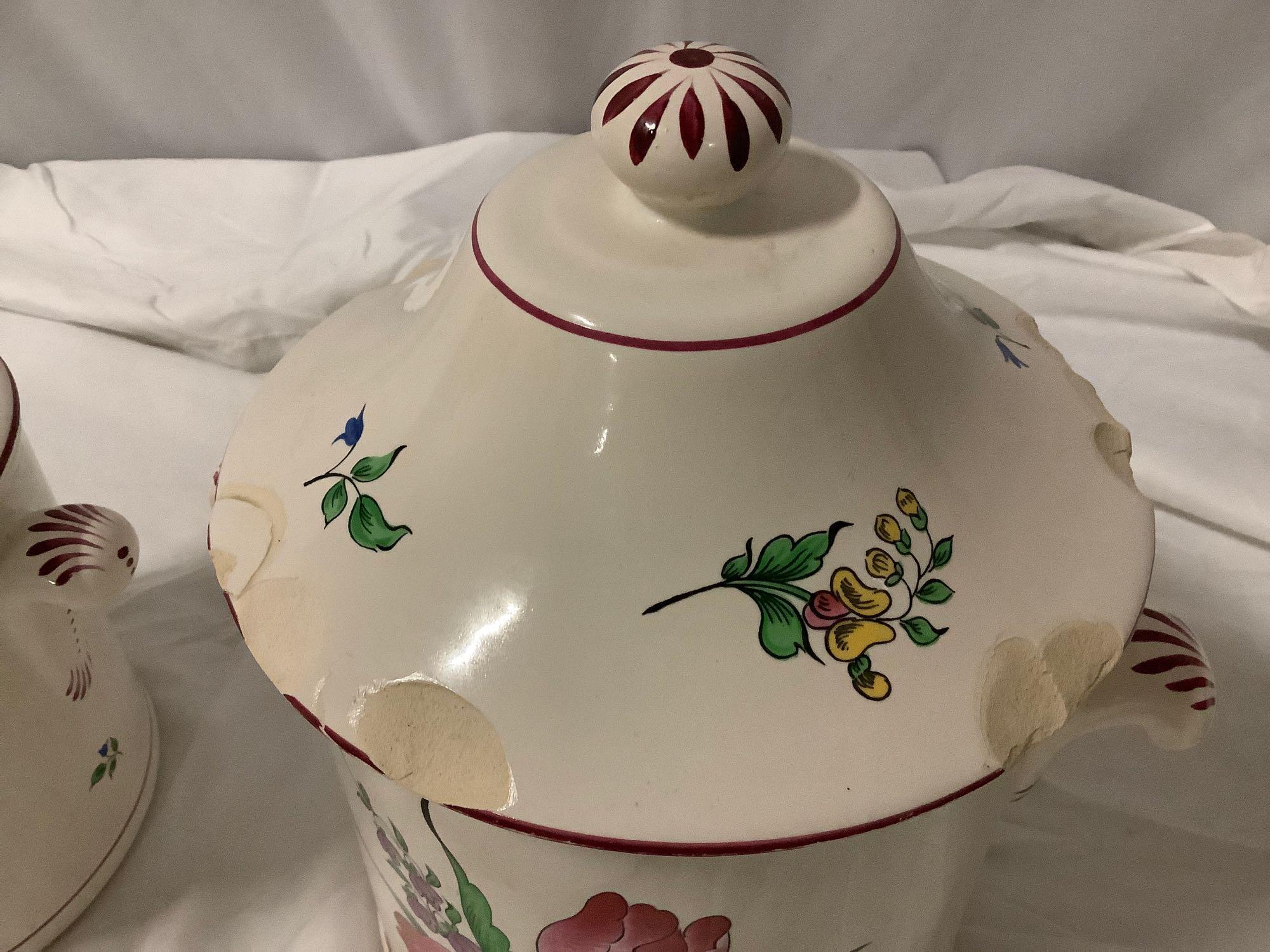 Old antique French Keller & Guerin LUNEVILLE floral /rooster pattern Faience ceramic pieces; kitchen