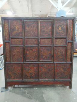 Stunning Antique 19th century (?) Mahogany Chinese Cabinet w/ Ornate Scene on front, see desc