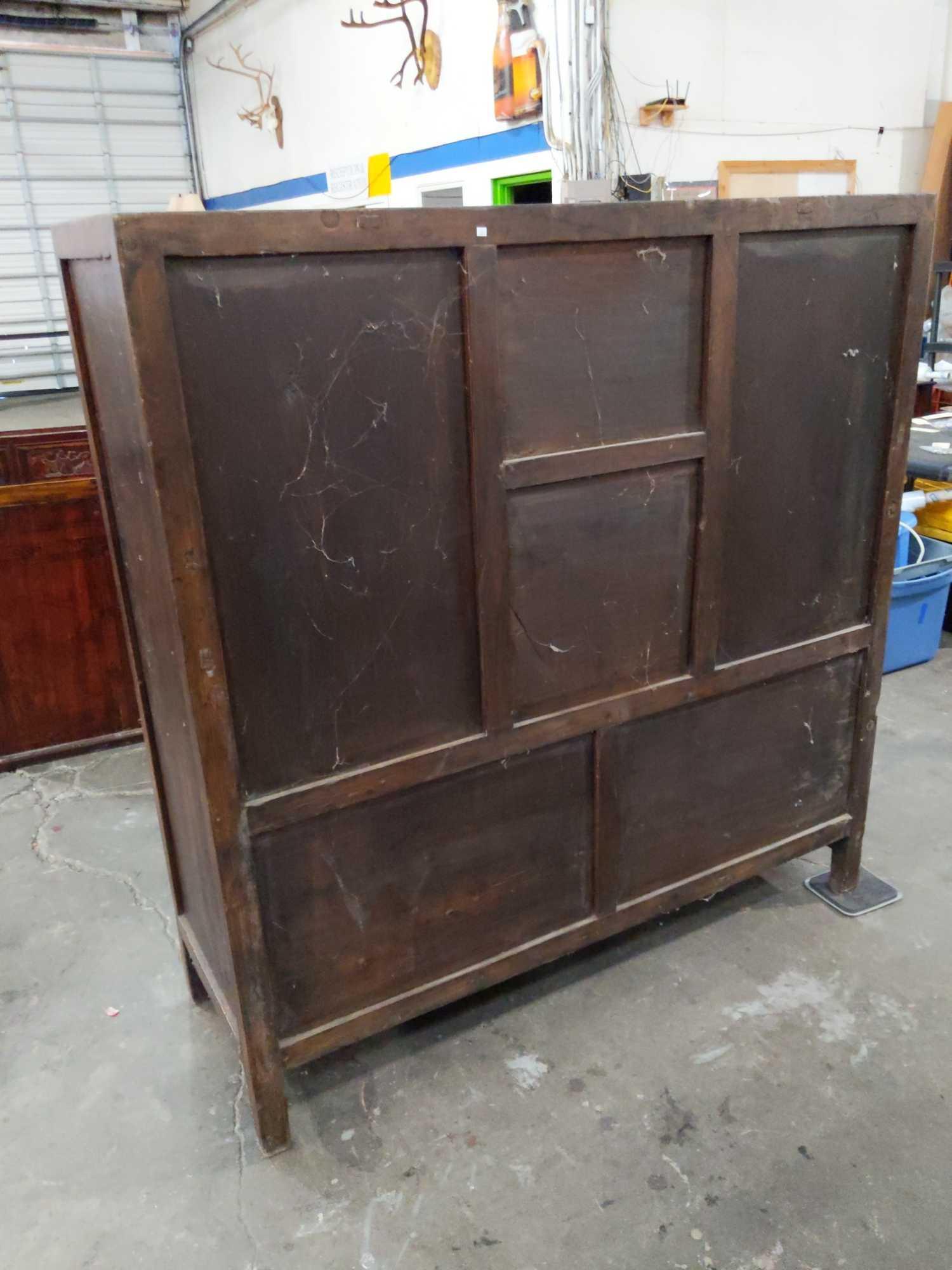 Stunning Antique 19th century (?) Mahogany Chinese Cabinet w/ Ornate Scene on front, see desc