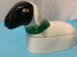 Vintage Italian MANCER porcelain sheep shaped ceramic container, made in Italy, nice piece.