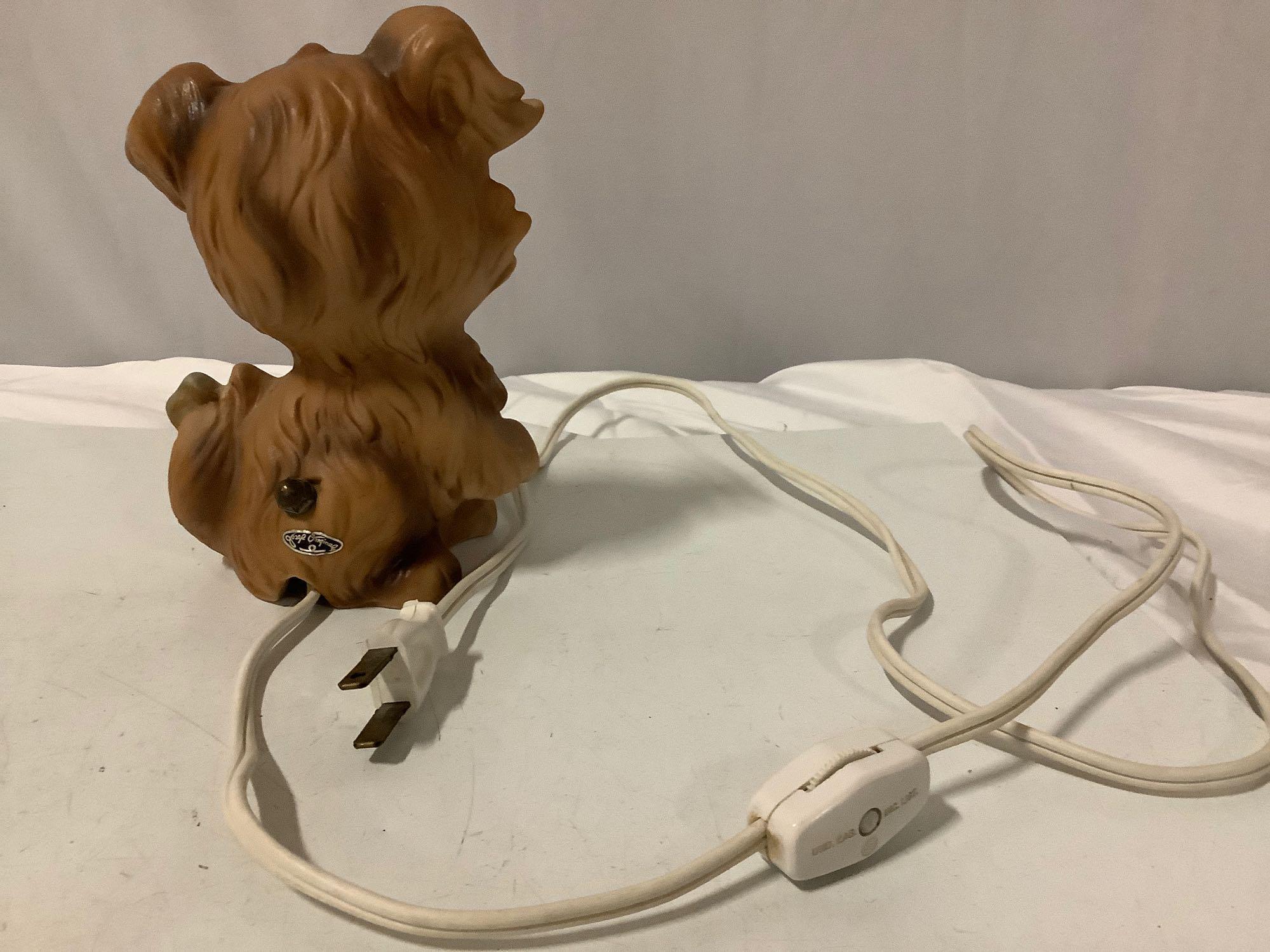 3 pc. lot of Josef Originals: puppy dog nightlight (tested/working), miniature cat / baby squirrel