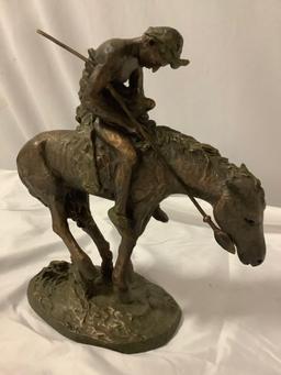 Vintage composite Native American on horseback sculpture art piece, made in Indonesia