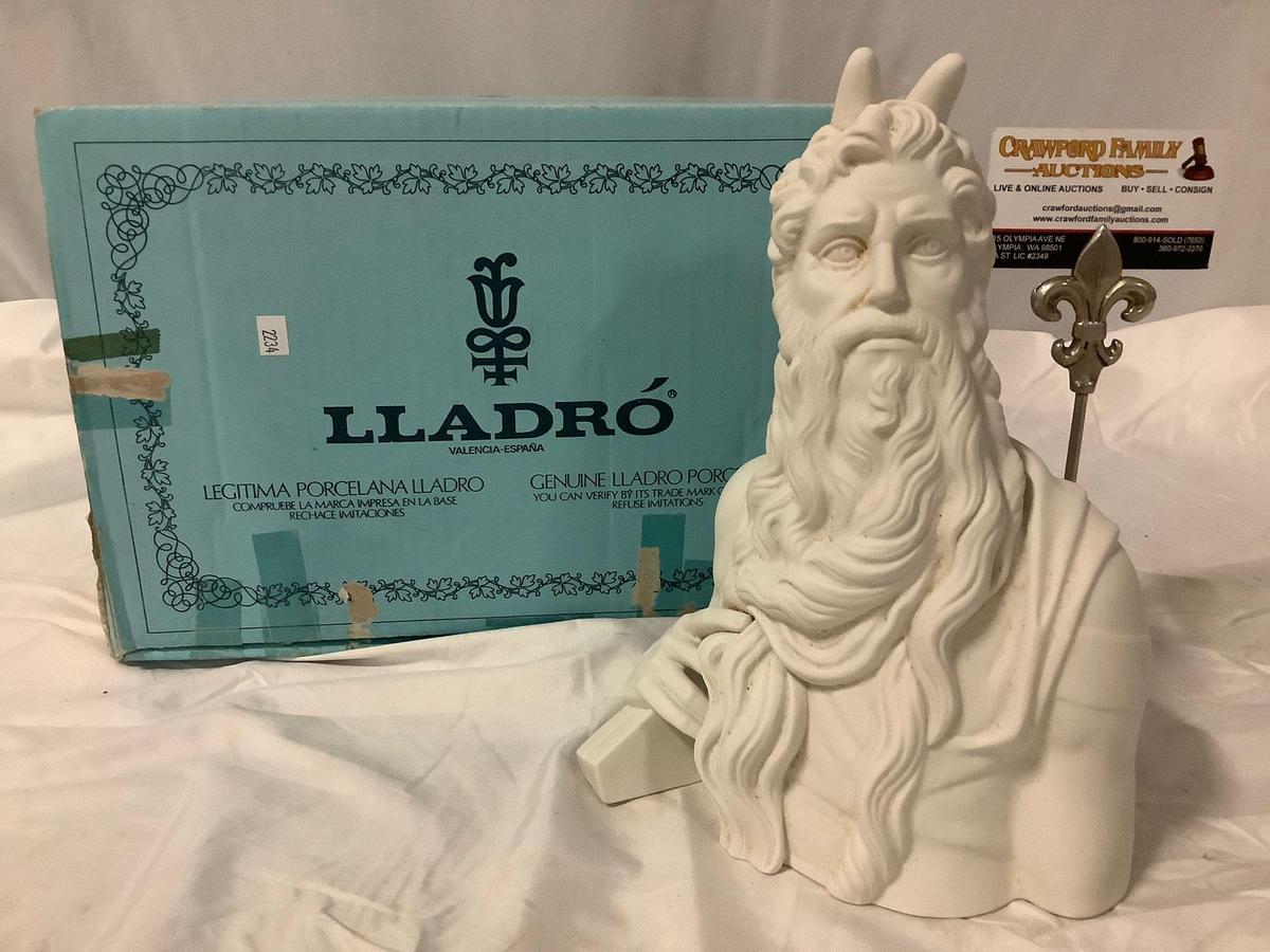 RARE 1985 Lladro MOSES WITH HORNS  sculpture art bust, handmade in Spain, approx 13 x 8 x 10 in.
