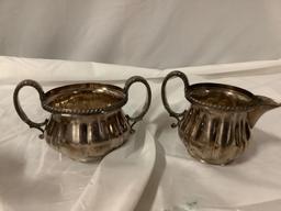 11 pc. Lot of antique silver plate decor: spike candle holders, magnum bottle holder, woven baskets,