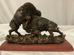 Vintage RARE cast fighting buffalo sculpture art piece, approx 11 x 5 x 8 in.