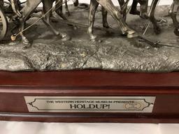 Holdup! - The Western Heritage Museum numbered 7295/9500 cast metal wagon train art piece w/ wood