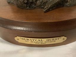 Survival Quest by Bradford Williams cast wolf sculpture on wood base, numbered 214/950, Big Sky