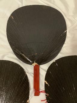 6 pc. Lot of antique Japanese black lacquered hand fans, approx 12 x 18 in.