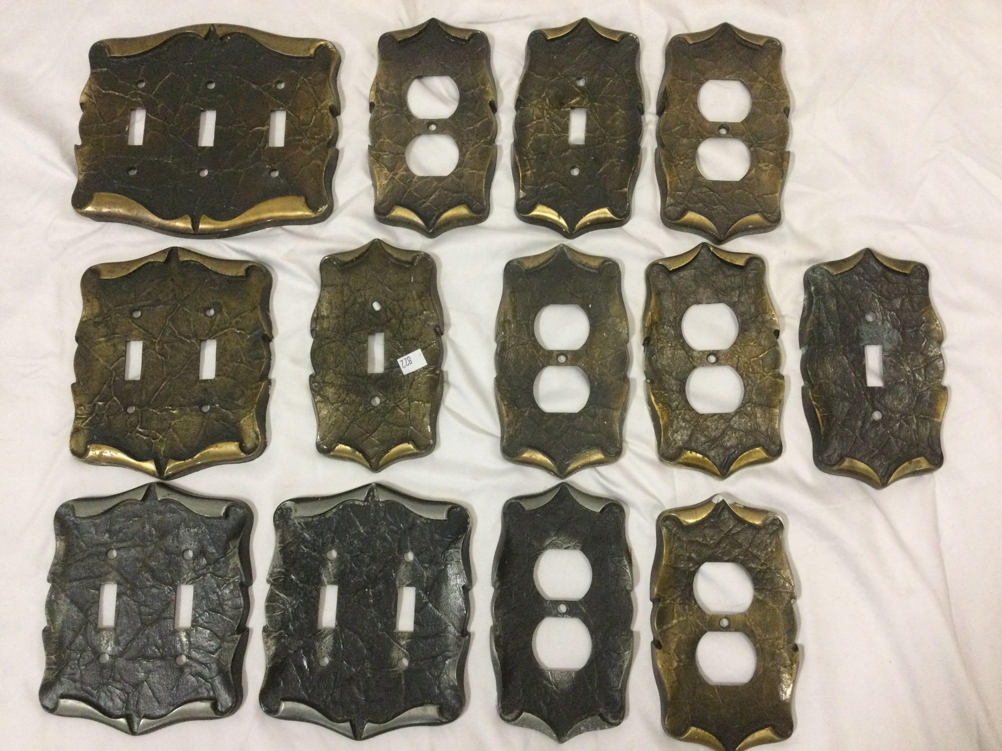 13 pc. Lot of metal light switch plates, outlet covers, approx 7 x 6 in. largest.
