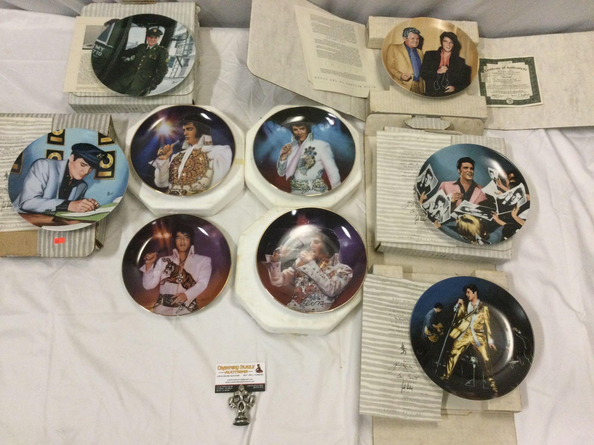 9 pc. Lot of vintage ELVIS PRESLEY commemorative plates; DELPHI, Bradford Exchange