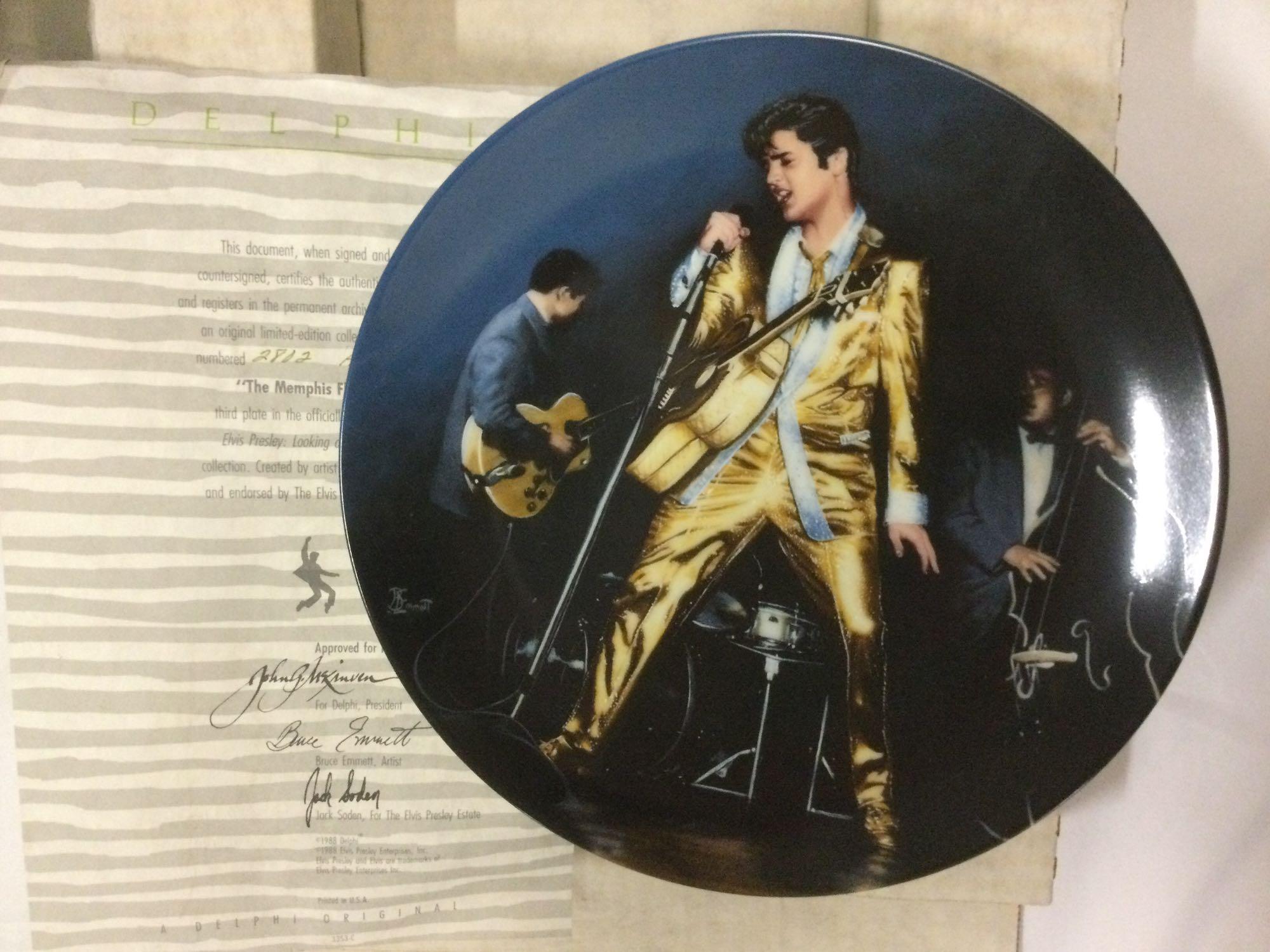 9 pc. Lot of vintage ELVIS PRESLEY commemorative plates; DELPHI, Bradford Exchange