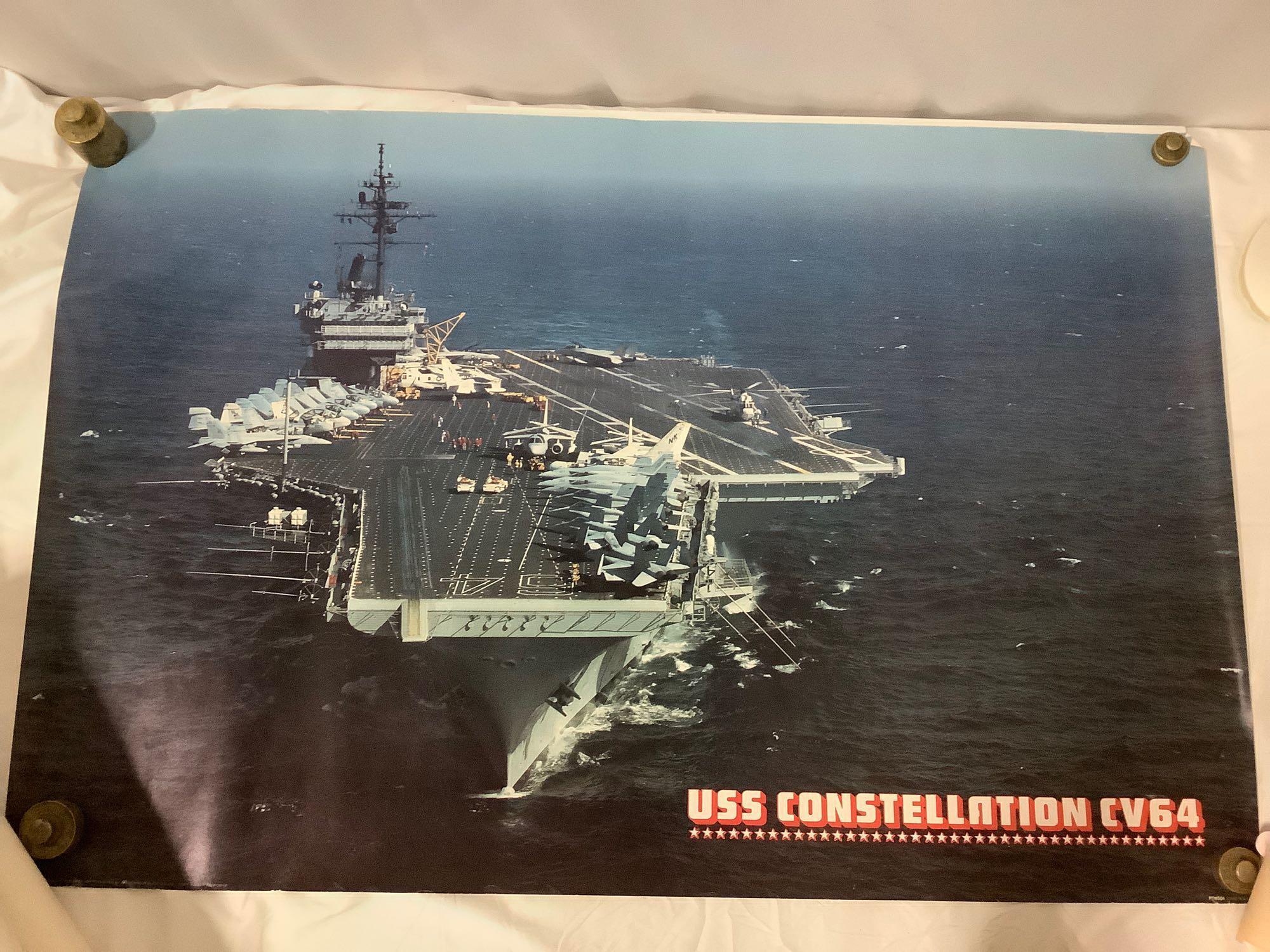 Lot of vintage military vessel/ aircraft poster/prints, Lindberg art print, cockpit schematics +