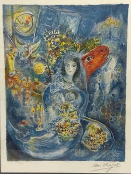 Framed Marc Chagall signed limited edition art print, numbered 32 / 375, approx 30 x 38 in. RARE