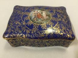 2 pc. lot antique fine china pieces; RS Prussia bowl (repaired) hand painted M & R box w/ lid - USA