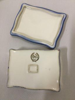 2 pc. lot antique fine china pieces; RS Prussia bowl (repaired) hand painted M & R box w/ lid - USA