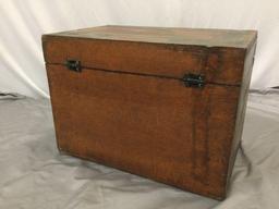 Old antique canvas wrapped wood storage box crate w/ hand painted design