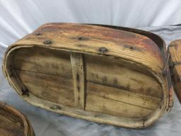Old antique Asian wood food carrier w/ metal hardware, shows wear, see pics
