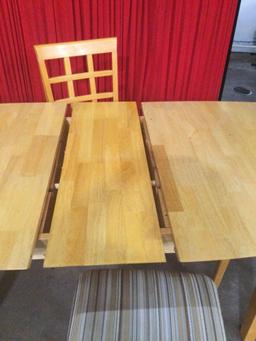 Very nice inlaid wood dining / kitchen table w/ 4 chairs and built in folding leaf
