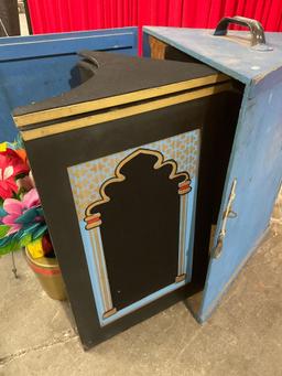 Vintage blue triangle stage case trunk Case 12 from collection of magician John Pomeroy Intl