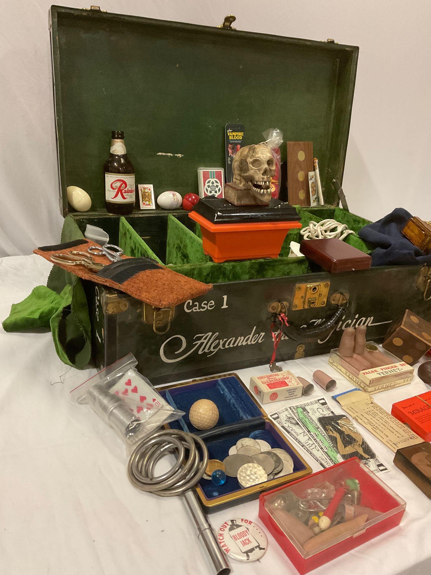 Antique/vintage Alexander the Magician Case 1, stage case luggage full of vintage magic trick props