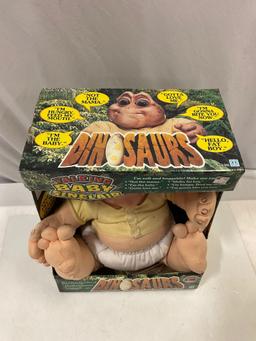 Vintage HASBRO Talking Baby Sinclair DINOSAURS tv show plush toy w/ box, shows wear, still talking