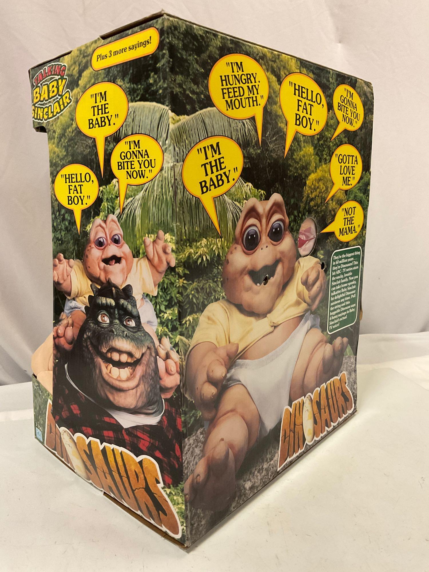 Vintage HASBRO Talking Baby Sinclair DINOSAURS tv show plush toy w/ box, shows wear, still talking