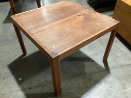 Square vintage wood coffee table, approximately 31 x 31 x 21 in.