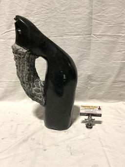 Hand Carved African Stone sculpture woman w/head leaning back , Unique piece ,Signed by the Artist