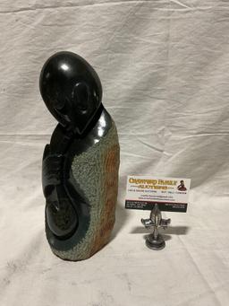 Very Unique Multi colored and textured Stone Sculpture of a man/woman Smoking a Pipe See pics