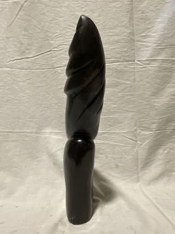 Hand Carved African Stone Sculpture of Person wearing tribal Head wrap , Signed by Artist see pics