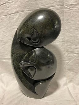 Hand Carved Multi colored African Stone Sculpture of Lovers resting Signed by Artist see pics