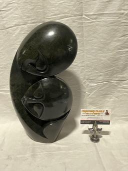 Hand Carved Multi colored African Stone Sculpture of Lovers resting Signed by Artist see pics