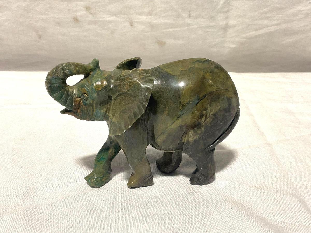 Stunning Hand Carved Shona tribal Stone Elephant sculpture, Zimbabwe Africa. Green Serpentine ?